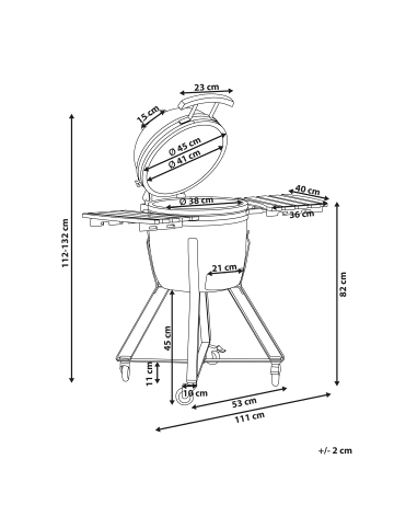 Beliani Holzkohlegrill KAMADO in Rot/Schwarz/Heller Holzfarbton