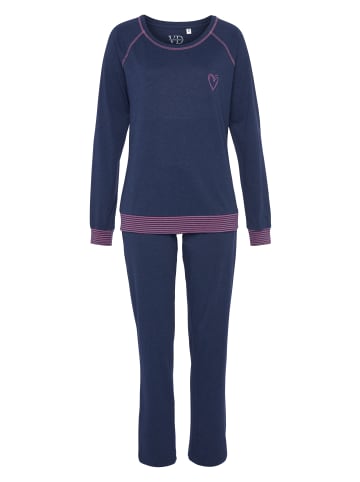 VIVANCE DREAMS Pyjama in jeansblau/neon-pink