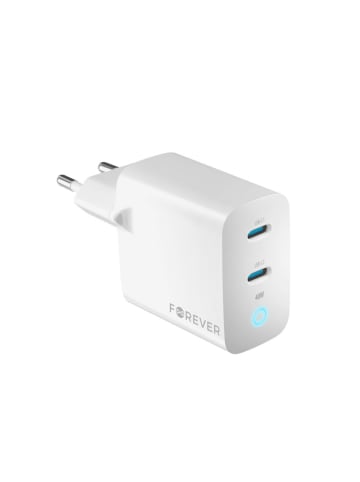 FOREVER GaN Schnellladegerät 40W Wandladegerät 2x USB-C Anschluss PD, in Weiß