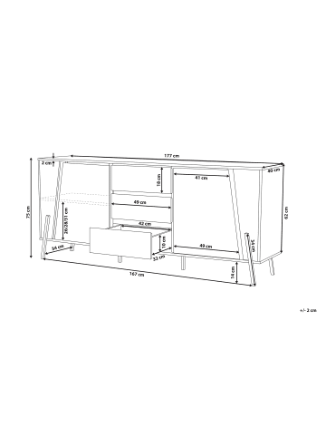Beliani Sideboard BLACKPOOL in Braun/Schwarz - (W) 177 x (H) 75 x (L) 40 cm