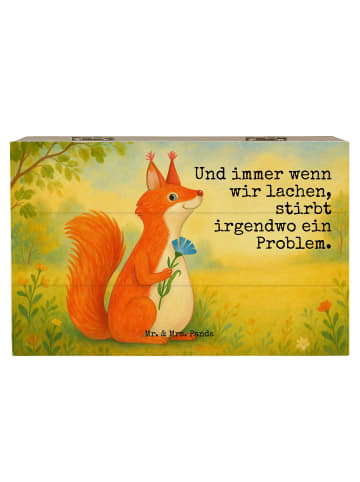 Mr. & Mrs. Panda Holztruhe Eichhörnchen Blume Design mit Spruch in Weiß