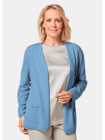 GOLDNER Kaschmirstrickjacke Cardigan in langer offener Form in himmelblau