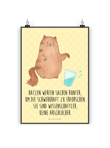 Mr. & Mrs. Panda Poster Katze Wasserglas mit Spruch in Gelb Pastell