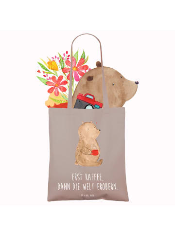Mr. & Mrs. Panda totebag Bär Kaffee mit Spruch in Braun Pastell