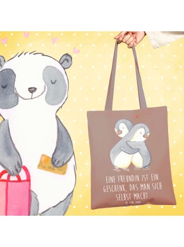 Mr. & Mrs. Panda Tragetasche Geschenk Freundin mit Spruch in Braun Pastell