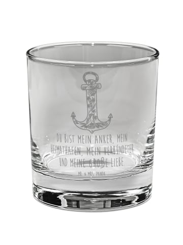 Mr. & Mrs. Panda Whiskeyglas Anker Blau mit Spruch in Transparent