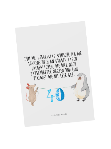 Mr. & Mrs. Panda Postkarte 40. Geburtstag Maus Pinguin mit Spruch in Weiß