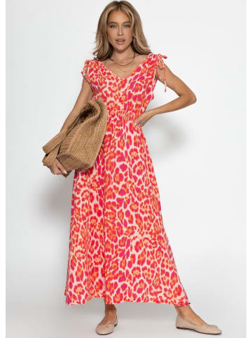 SASSYCLASSY Musselin Maxi Kleid mit Leo-Print in Pink