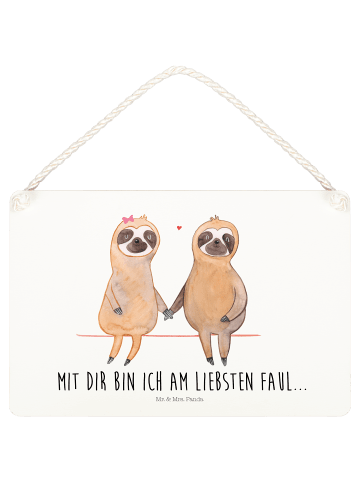 Mr. & Mrs. Panda Deko Schild Faultier Pärchen mit Spruch in Weiß