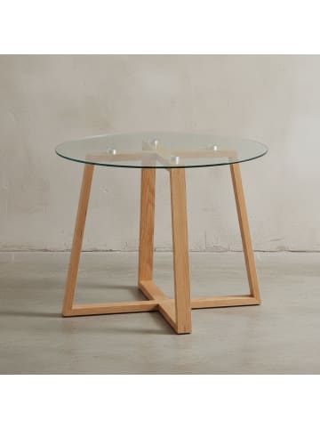 KADIMA DESIGN Massiver Eiche-Glas Couchtisch, Modernes Design, Überkreuztes Gestell