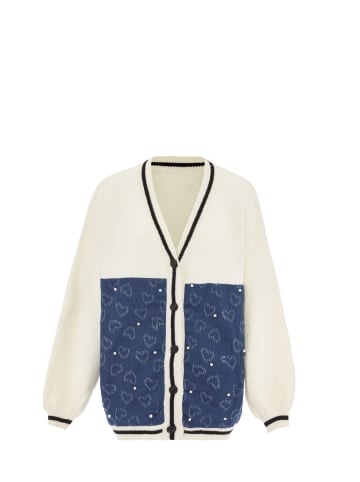 SANIKA Damen Strickjacke in Wollweiss Schwarz