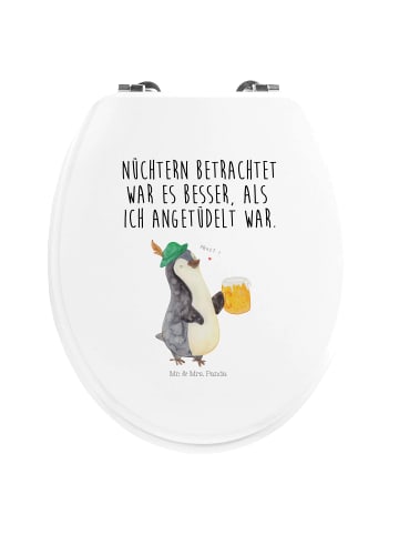 Mr. & Mrs. Panda Motiv WC Sitz Pinguin Bier mit Spruch in Weiß