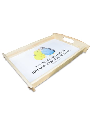 Mr. & Mrs. Panda Servier Tablett Wellensittich Liebe mit Spruch in Weiß