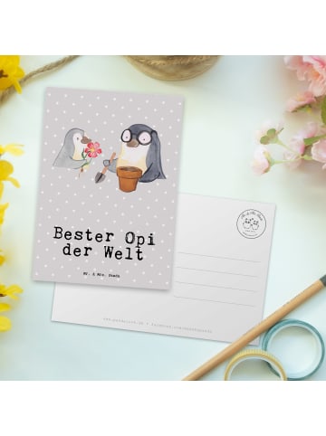 Mr. & Mrs. Panda Postkarte Pinguin Bester Opi der Welt mit Spruch in Grau Pastell