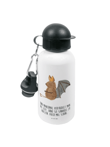 Mr. & Mrs. Panda Sportflasche Fledermaus Sitzen mit Spruch in Weiß