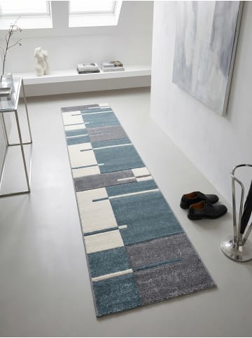 KADIMA DESIGN Teppich Kurzflor Waschbar Karo LATEMAR Strapazierfähig OEKO-TEX in Blau