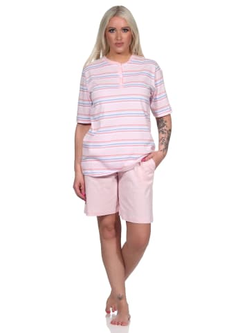 NORMANN Schlafanzug kurzarm Pyjama Shorty Streifen in rosa