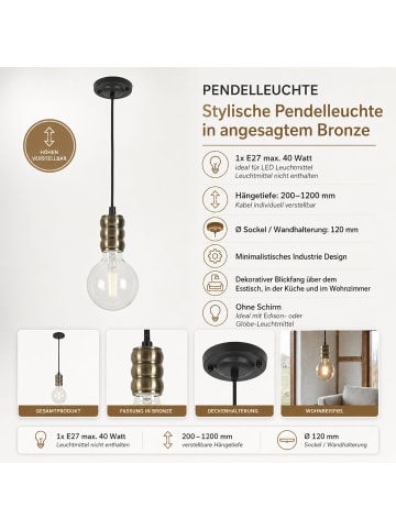 Licht-Erlebnisse Pendelleuchte (B)12 x (L)12 x (T)20 cm in Bronze