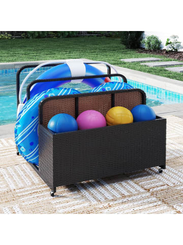 COSTWAY Pool Aufbewahrungskorb mit Rollen in Braun