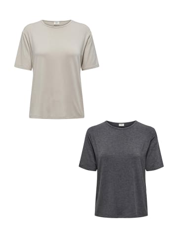 JACQUELINE de YONG T-Shirt 2er-Set  Weich Regular Fit Rundhals in grau/dunkelgrau