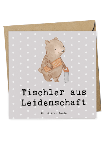 Mr. & Mrs. Panda Einladungskarte Tischler Leidenschaft mit Spruch in Grau Pastell