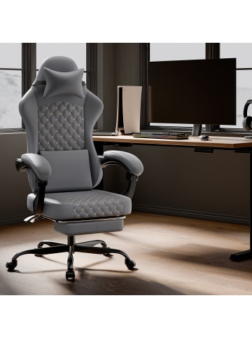 ABRIHOME Gaming Stuhl in Grau mit Massage Fußstütze