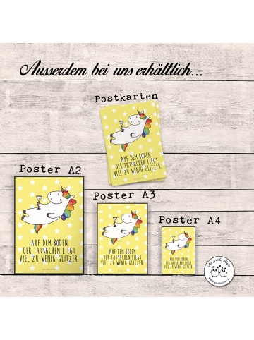 Mr. & Mrs. Panda Poster Einhorn Blümchentail mit Spruch in Gelb Pastell