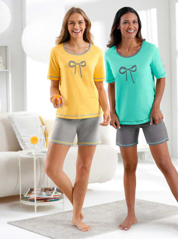 WITT WEIDEN Shorty + Schlafanzug in grau-meliert-gelb + anthrazit-meliert-blaugrün