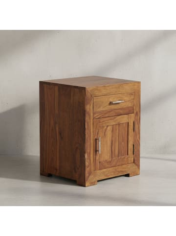 KADIMA DESIGN Nachtschrank aus Massivholz, Landhausstil, 60 cm, Schublade & Tür in Braun