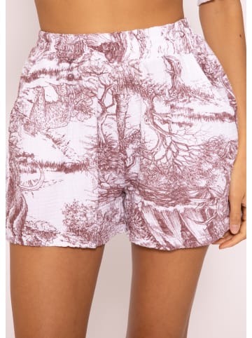 SASSYCLASSY Musselin Shorts mit Print in Weinrot I Weiß