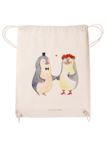 Mr. & Mrs. Panda Jutebeutel Pinguin Heirat ohne Spruch in Creme