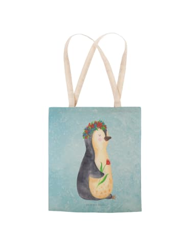 Mr. & Mrs. Panda shopping bag Pinguin Blumen ohne Spruch in Eisblau