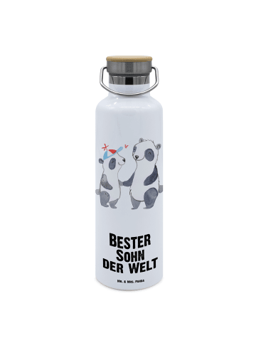 Mr. & Mrs. Panda Trinkflasche Panda Bester Sohn der Welt mit Spruch in Weiß