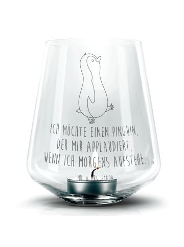 Mr. & Mrs. Panda Gravur Glas Pinguin mHerzieren mit Spruch in Transparent
