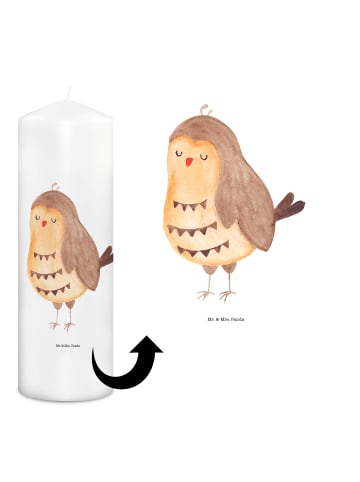 Mr. & Mrs. Panda Wachskerze Eule Zufrieden ohne Spruch in Weiß