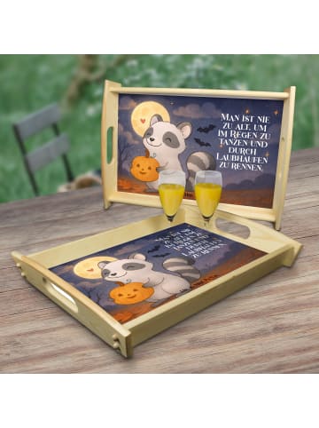 Mr. & Mrs. Panda Servier Tablett Waschbär Kürbis Design mit Spruch in Weiß