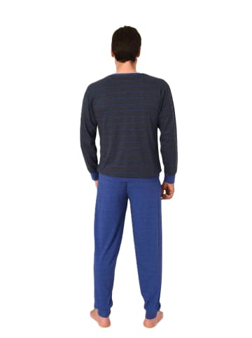NORMANN Langarm Schlafanzug Pyjama Bündchen Streifen in blau
