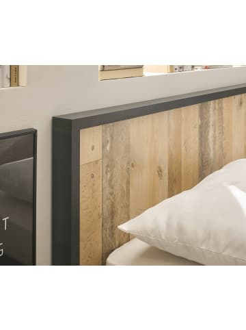 Furn.Design Schlafzimmer-Set 4-teilig in Used Wood, anthrazit mit Einzelbett 90 x 200 cm