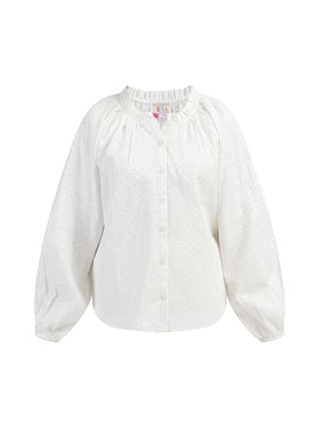 IZIA Damen Baumwollbluse in Wollweiss Mit Silber Streifen Und Punkten