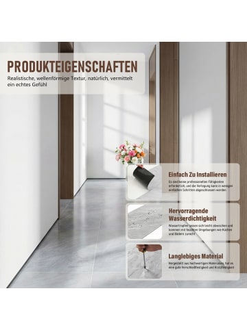 Home Nature Wohnkonzept Vinylboden Selbstklebend in Graue Marmorstruktur 60.8x30.5x0.15 cm 36 Stück