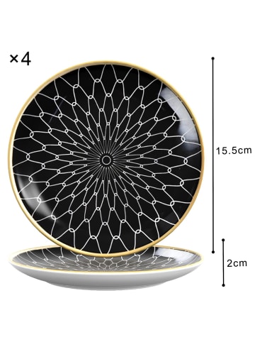 Intirilife 4x Porzellan Teller in Muster Verbunden