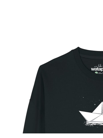 wat? Apparel Sweatshirt Astronaut in paper boat in Schwarz
