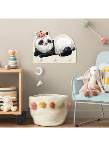 WALLART Kindergarderobe Holz - Panda Brian in Schwarz