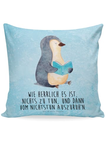 Mr. & Mrs. Panda Dekokissen Pinguin Buch mit Spruch in Eisblau