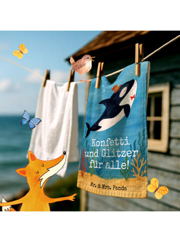 Mr. & Mrs. Panda Gästehandtücher Orca Zylinder Design mit Spruch in Weiß