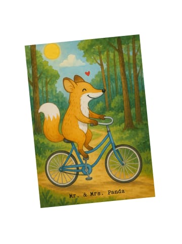 Mr. & Mrs. Panda Postkarte Fuchs Fahrrad fahren Design ohne Spruch in Weiß