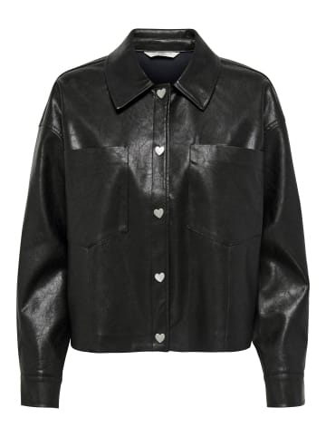 ONLY Kurze Kunstleder Jacke Shacket Übergangs Hemd PU Coated ONLCAMILA in Schwarz-2