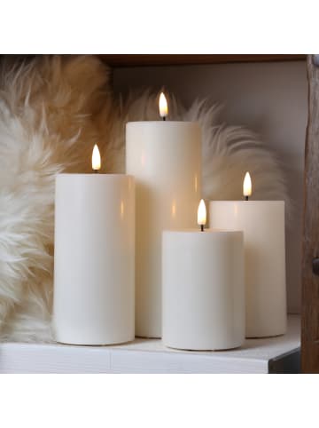 MARELIDA LED Kerze Mia Echtwachs flackernd H: 15cm D: 7,5cm in creme