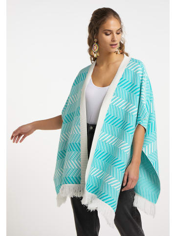 IZIA Damen Strickponcho in Aqua Weiss