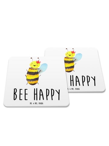 Mr. & Mrs. Panda Untersetzer Biene Happy mit Spruch in Weiß